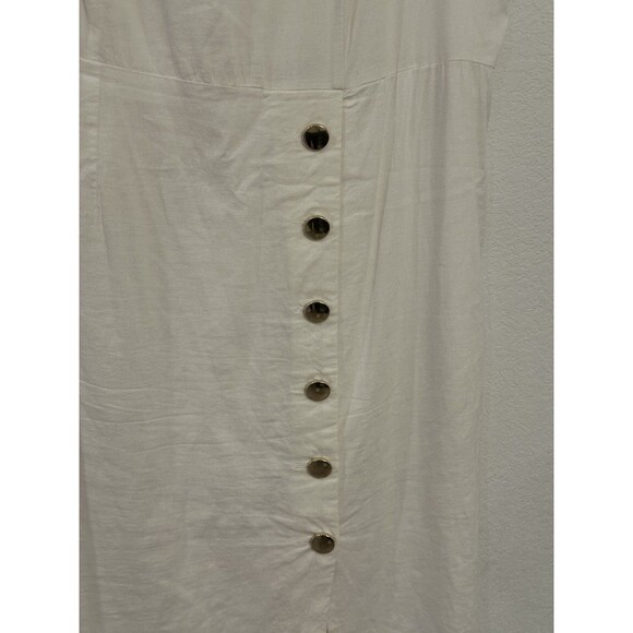 Nina Leonard White Buttercream Linen Sleeveless Dress Gold Buttons Size 16 - Picture 2 of 8